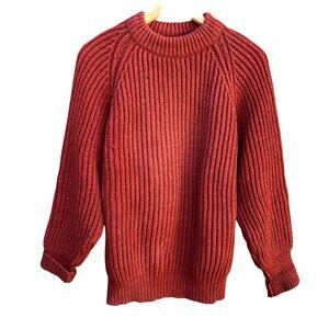 Vintage 60's-70's Lands End Pure Wool Sweater Orange Large 19x29